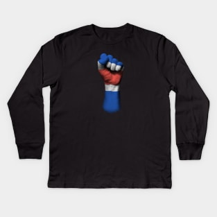 Flag of Costa Rica on a Raised Clenched Fist Kids Long Sleeve T-Shirt